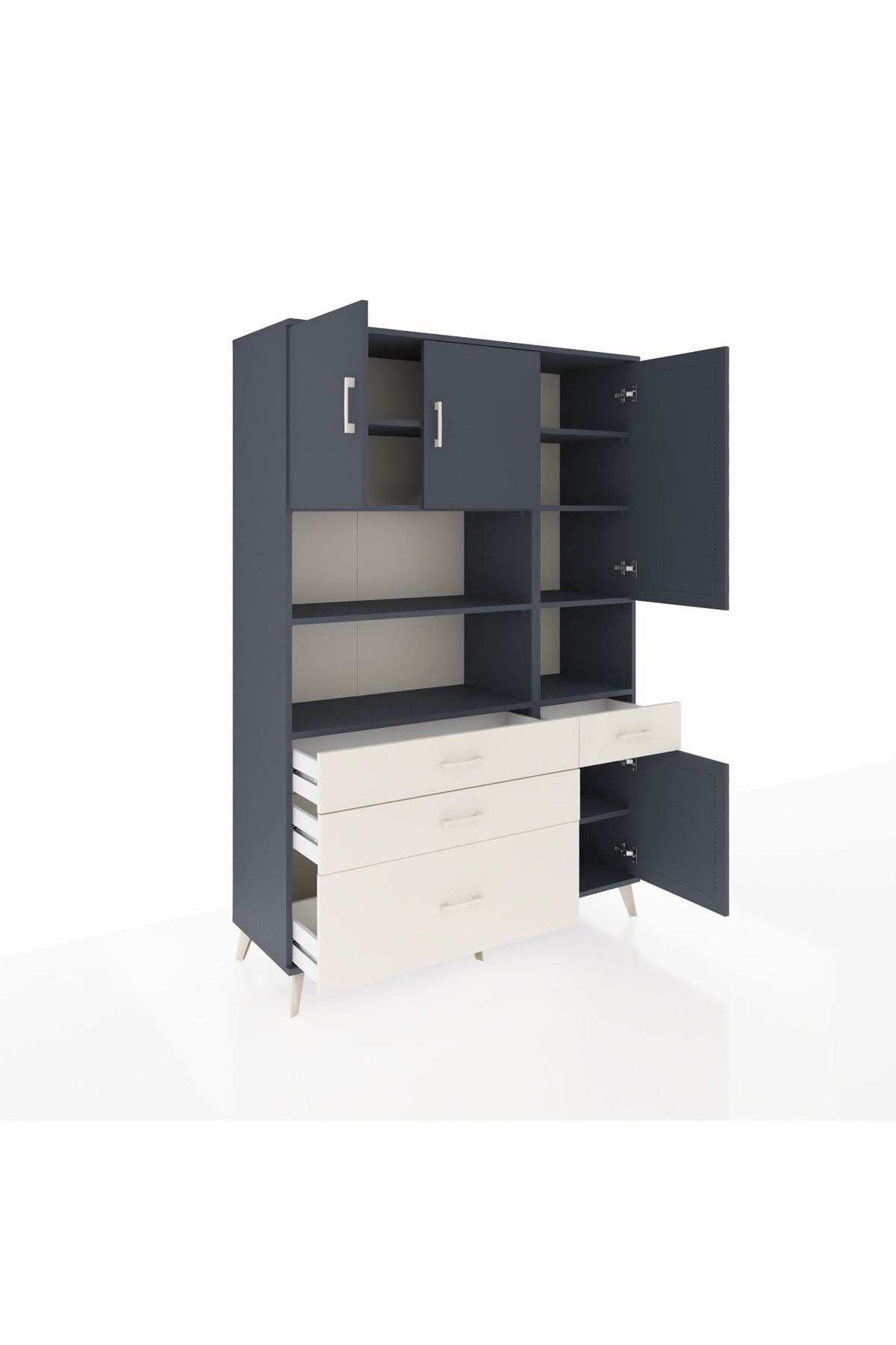 Hyperion Dolap 9 Raflı 4 Çekmeceli 4 Kapaklı 132x44x195 Antrasit-Antrasit/Aytaşı