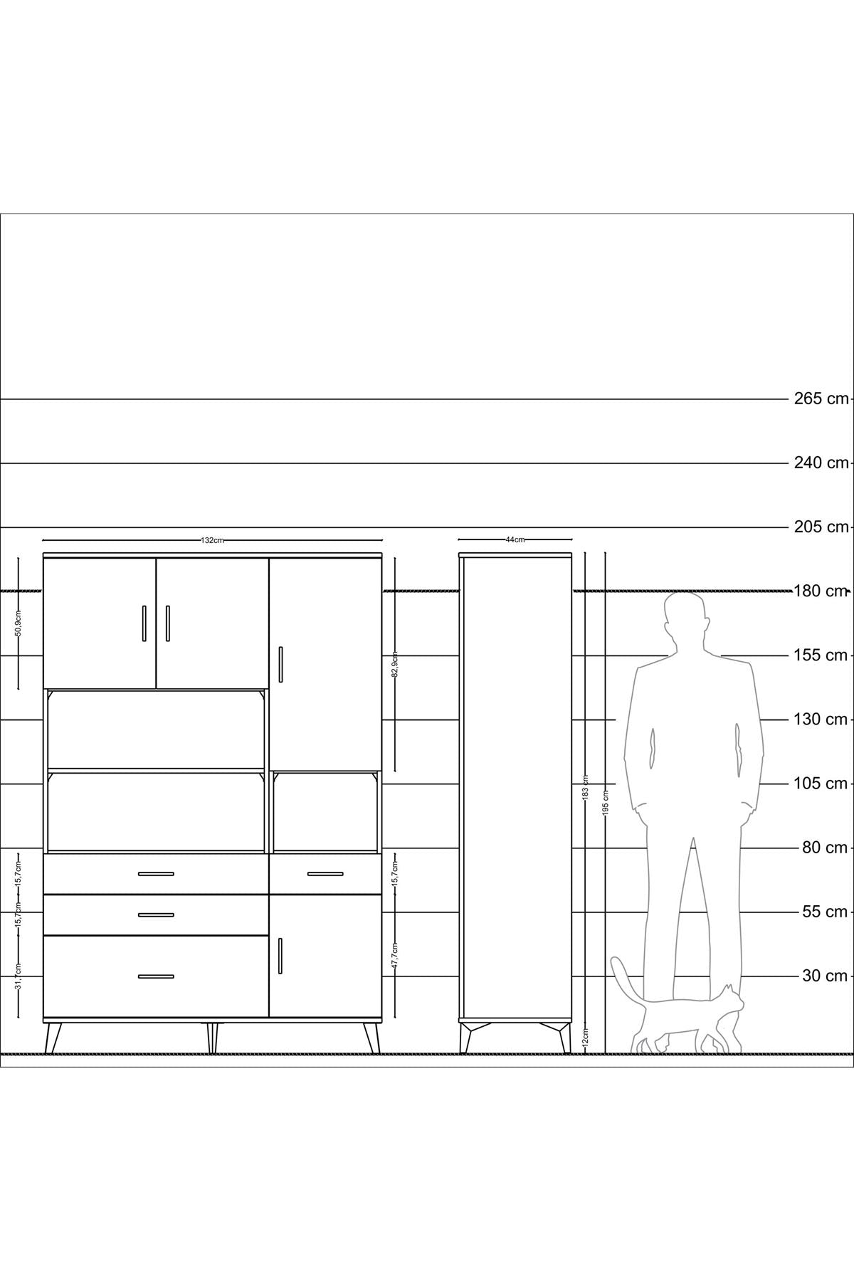 Hyperion Dolap 9 Raflı 4 Çekmeceli 4 Kapaklı 132x44x195 Antrasit-Antrasit/Aytaşı