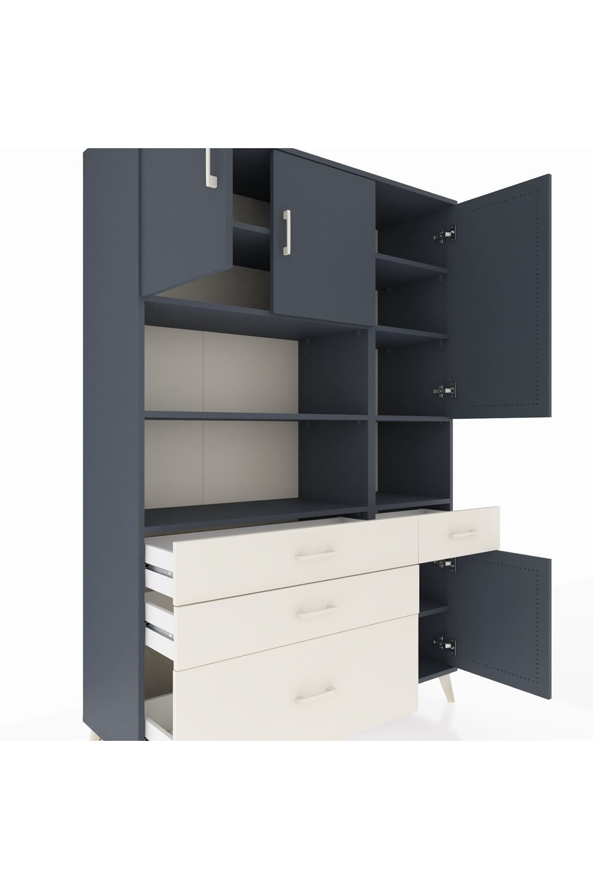 Hyperion Dolap 9 Raflı 4 Çekmeceli 4 Kapaklı 132x44x195 Antrasit-Antrasit/Aytaşı