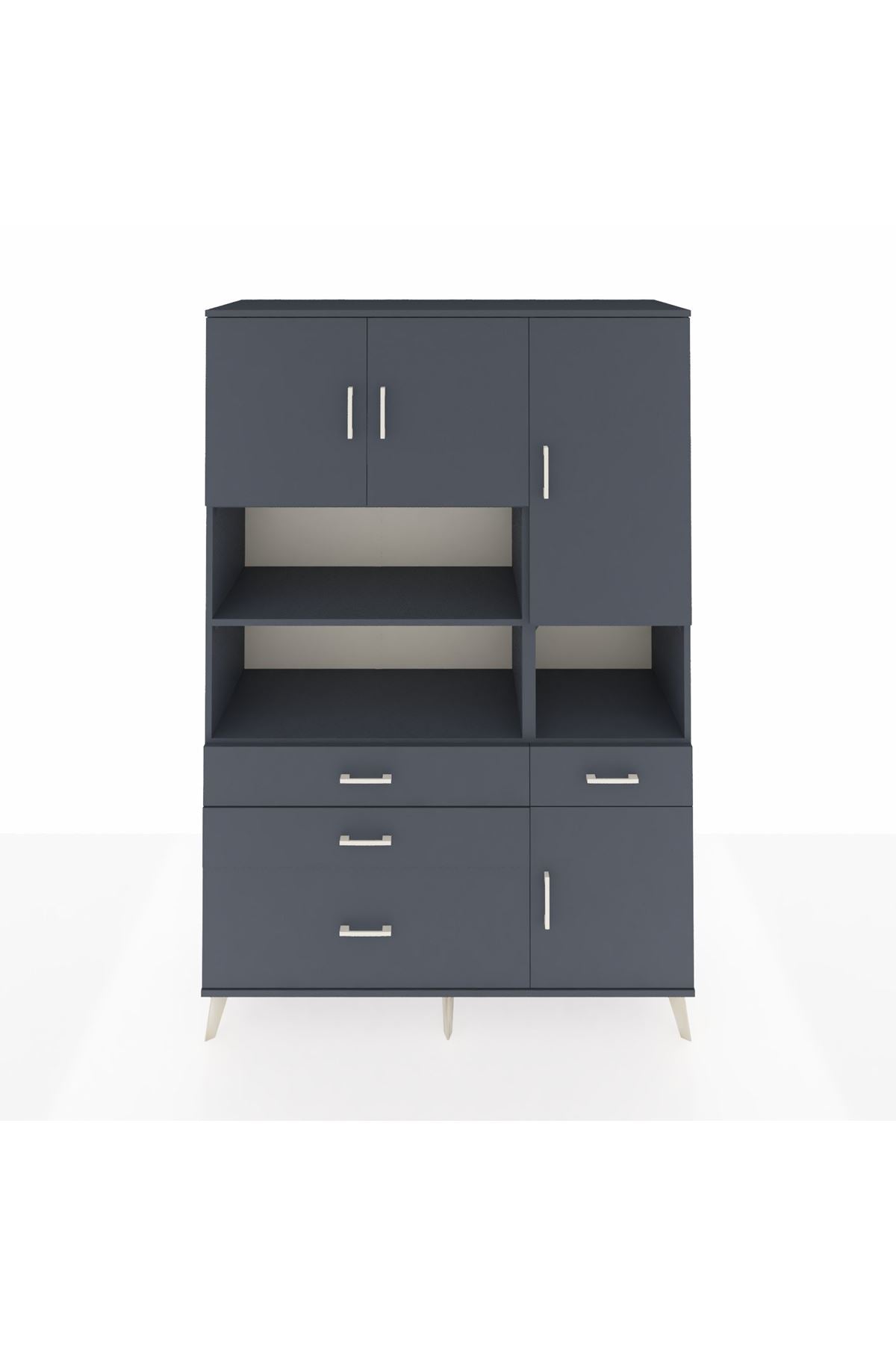 Hyperion Dolap 9 Raflı 4 Çekmeceli 4 Kapaklı 132x44x195 Antrasit-Antrasit/Antrasit