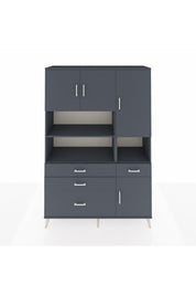 Hyperion Dolap 9 Raflı 4 Çekmeceli 4 Kapaklı 132x44x195 Antrasit-Antrasit/Antrasit
