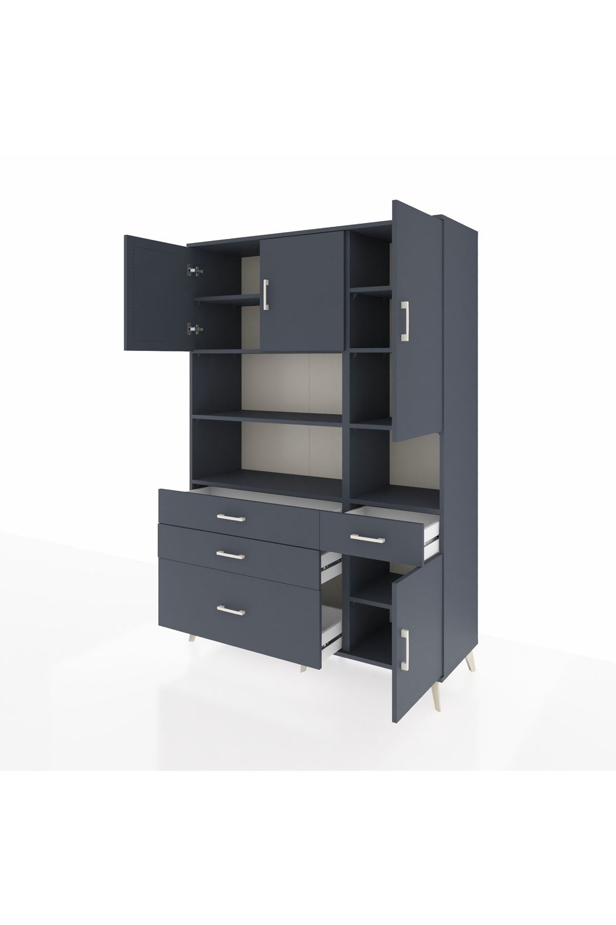 Hyperion Dolap 9 Raflı 4 Çekmeceli 4 Kapaklı 132x44x195 Antrasit-Antrasit/Antrasit