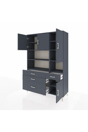 Hyperion Dolap 9 Raflı 4 Çekmeceli 4 Kapaklı 132x44x195 Antrasit-Antrasit/Antrasit