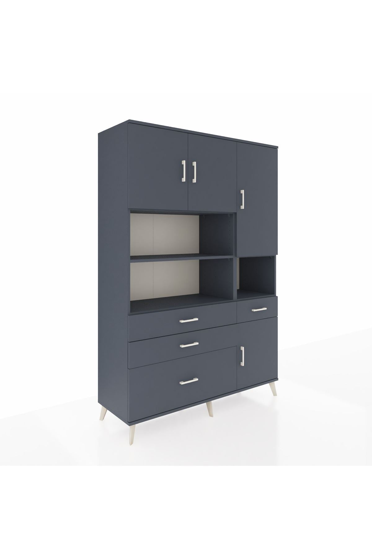 Hyperion Dolap 9 Raflı 4 Çekmeceli 4 Kapaklı 132x44x195 Antrasit-Antrasit/Antrasit