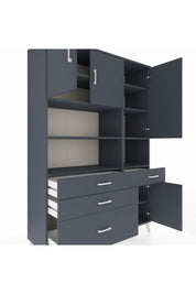 Hyperion Dolap 9 Raflı 4 Çekmeceli 4 Kapaklı 132x44x195 Antrasit-Antrasit/Antrasit