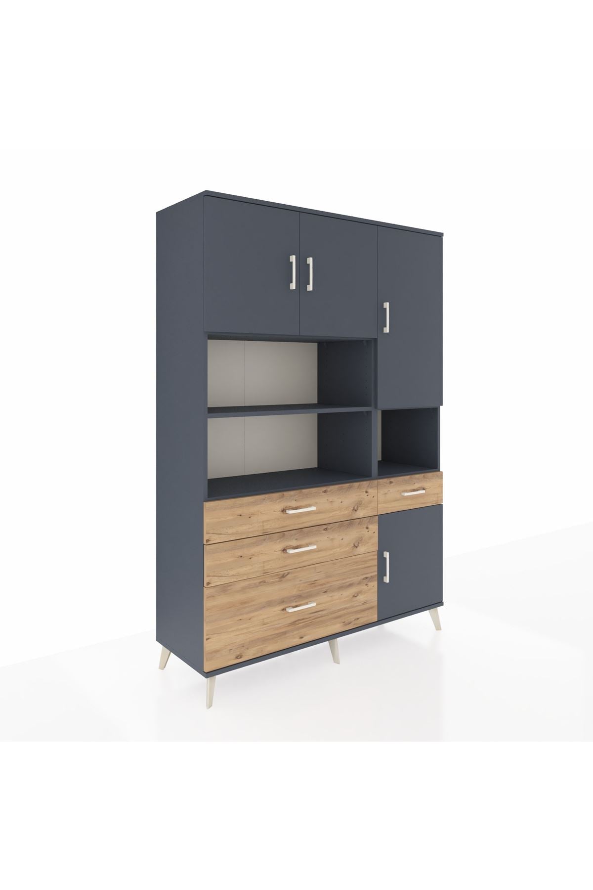 Hyperion Dolap 9 Raflı 4 Çekmeceli 4 Kapaklı 132x44x195 Antrasit-Antrasit/Çam