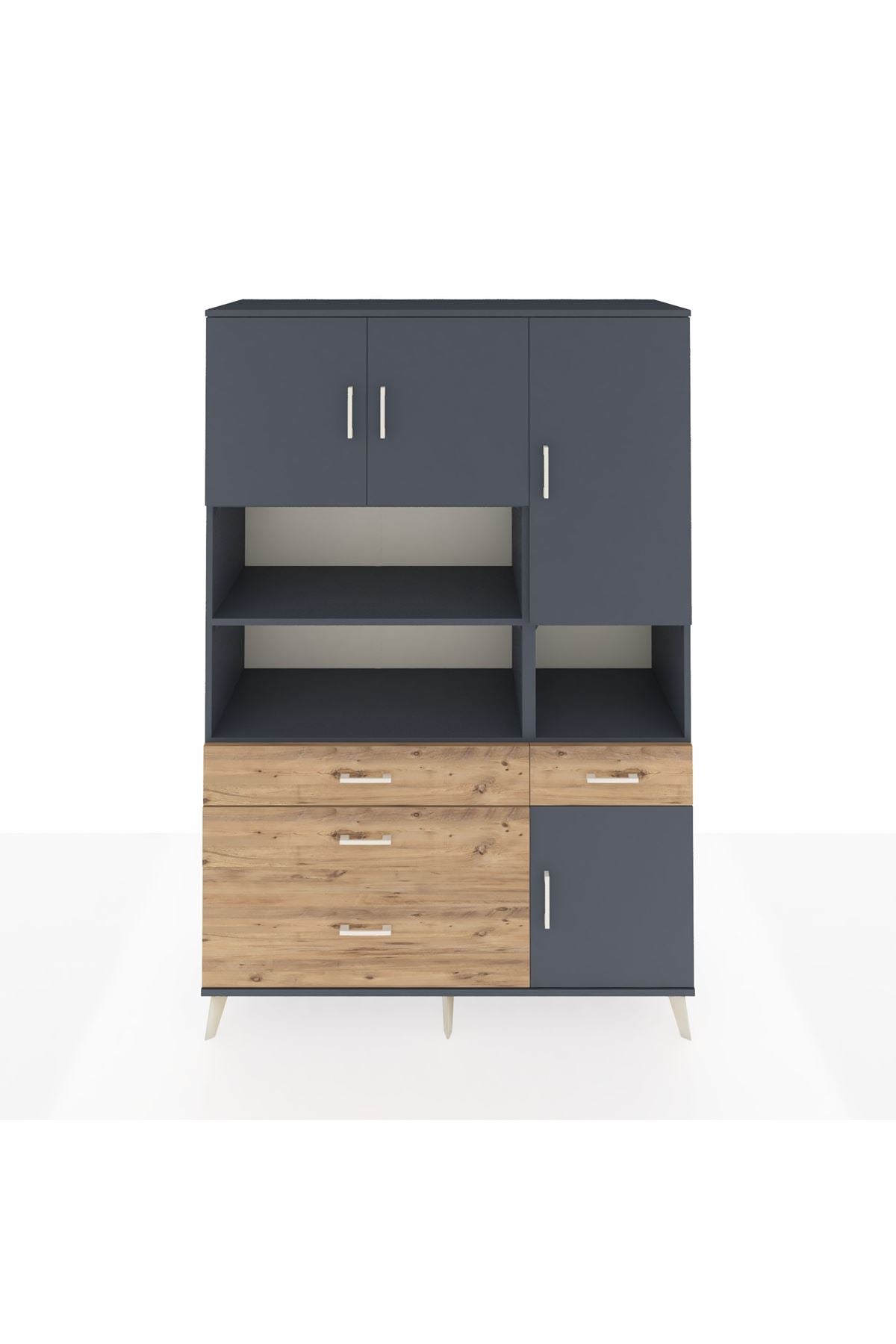 Hyperion Dolap 9 Raflı 4 Çekmeceli 4 Kapaklı 132x44x195 Antrasit-Antrasit/Çam