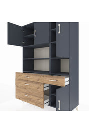 Hyperion Dolap 9 Raflı 4 Çekmeceli 4 Kapaklı 132x44x195 Antrasit-Antrasit/Çam