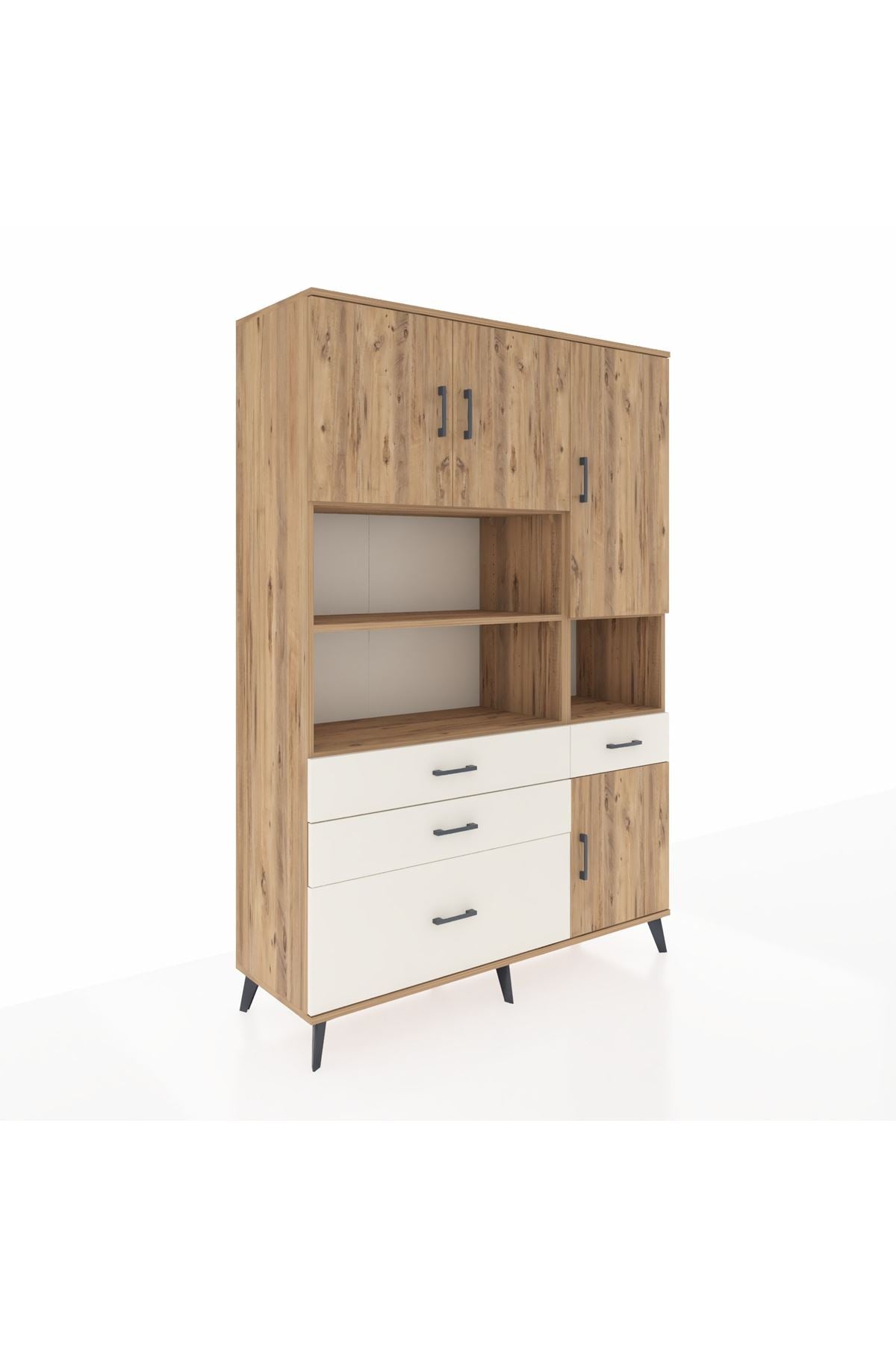 Hyperion Dolap 9 Raflı 4 Çekmeceli 4 Kapaklı 132x44x195 Çam-Çam/Aytaşı