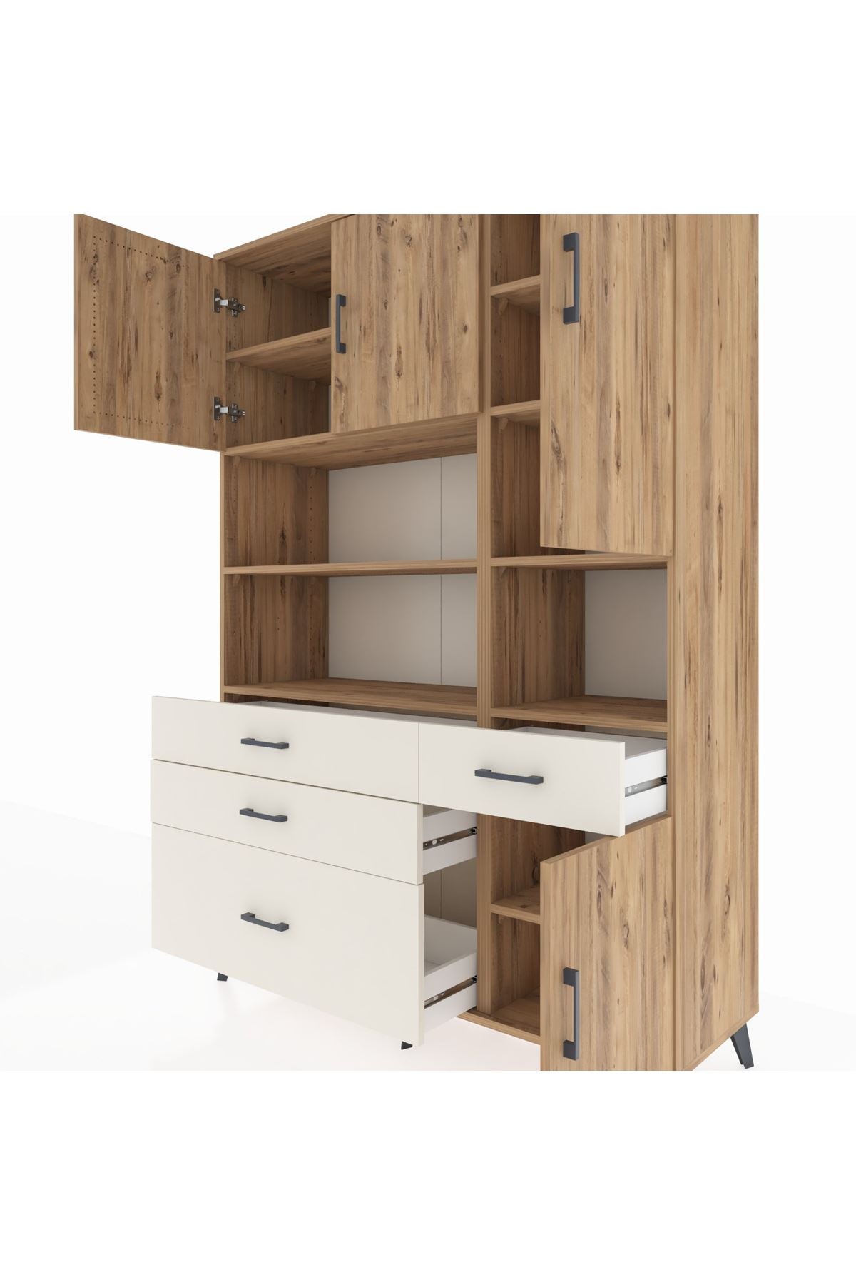 Hyperion Dolap 9 Raflı 4 Çekmeceli 4 Kapaklı 132x44x195 Çam-Çam/Aytaşı
