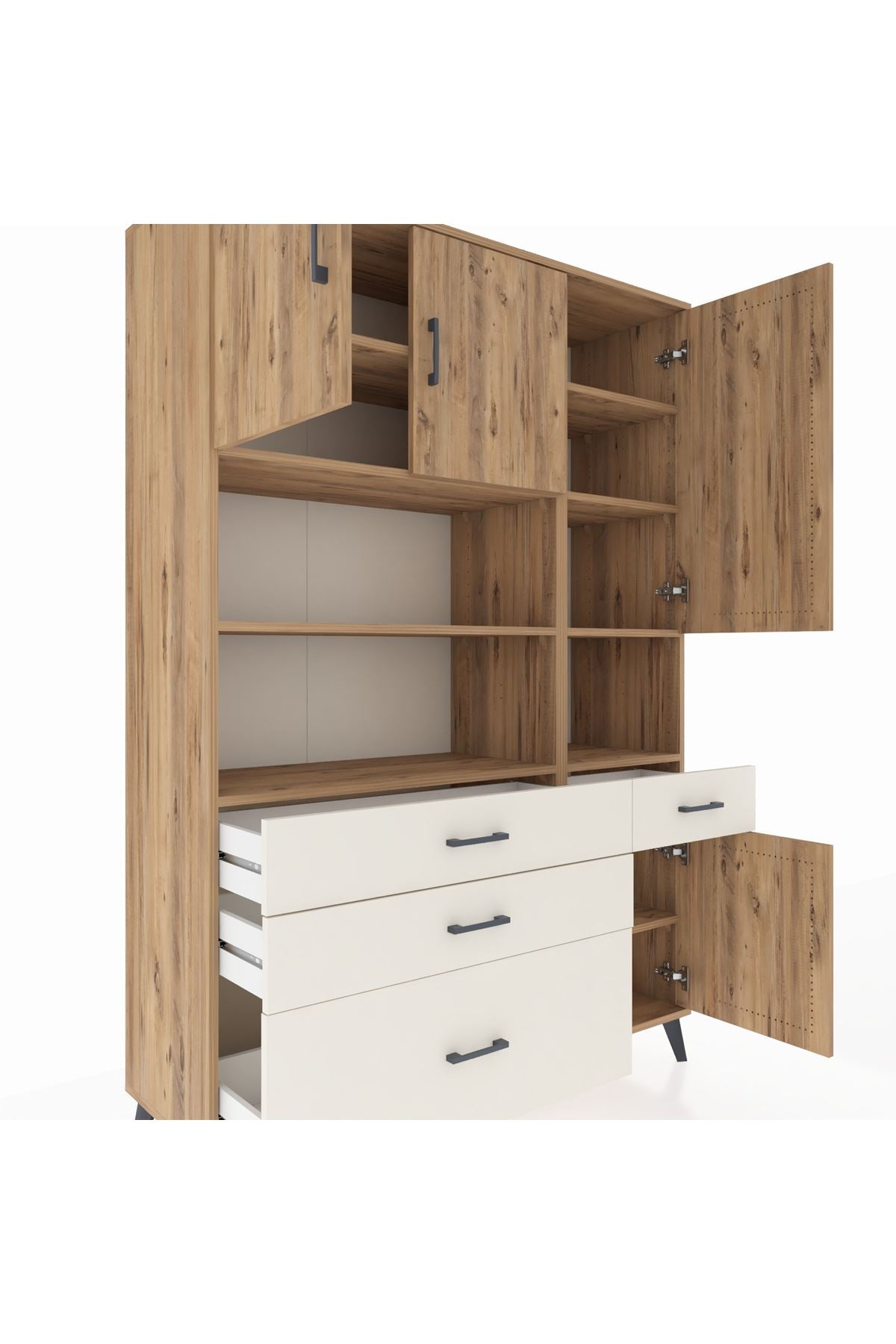 Hyperion Dolap 9 Raflı 4 Çekmeceli 4 Kapaklı 132x44x195 Çam-Çam/Aytaşı