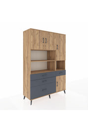 Hyperion Dolap 9 Raflı 4 Çekmeceli 4 Kapaklı 132x44x195 Çam-Çam/Antrasit