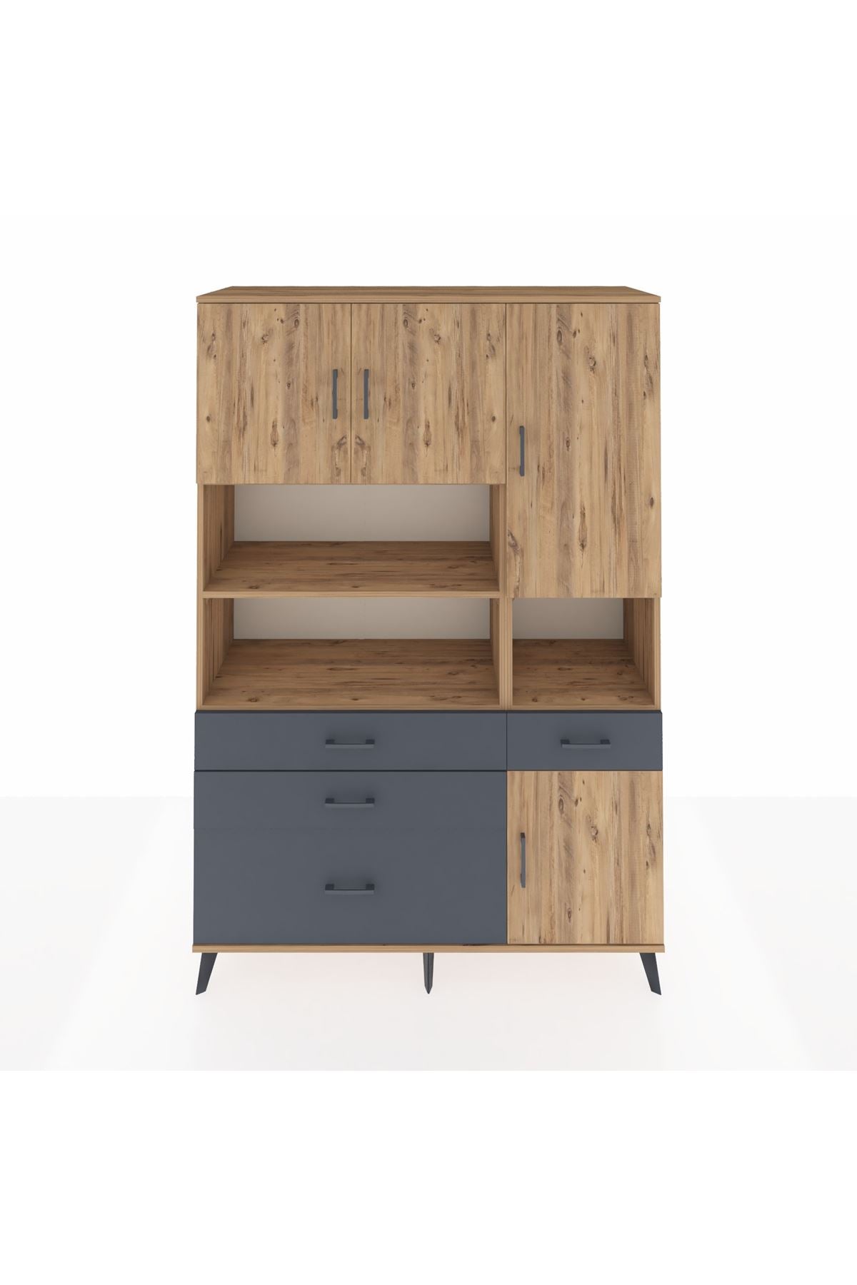 Hyperion Dolap 9 Raflı 4 Çekmeceli 4 Kapaklı 132x44x195 Çam-Çam/Antrasit