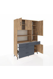 Hyperion Dolap 9 Raflı 4 Çekmeceli 4 Kapaklı 132x44x195 Çam-Çam/Antrasit