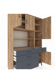 Hyperion Dolap 9 Raflı 4 Çekmeceli 4 Kapaklı 132x44x195 Çam-Çam/Antrasit