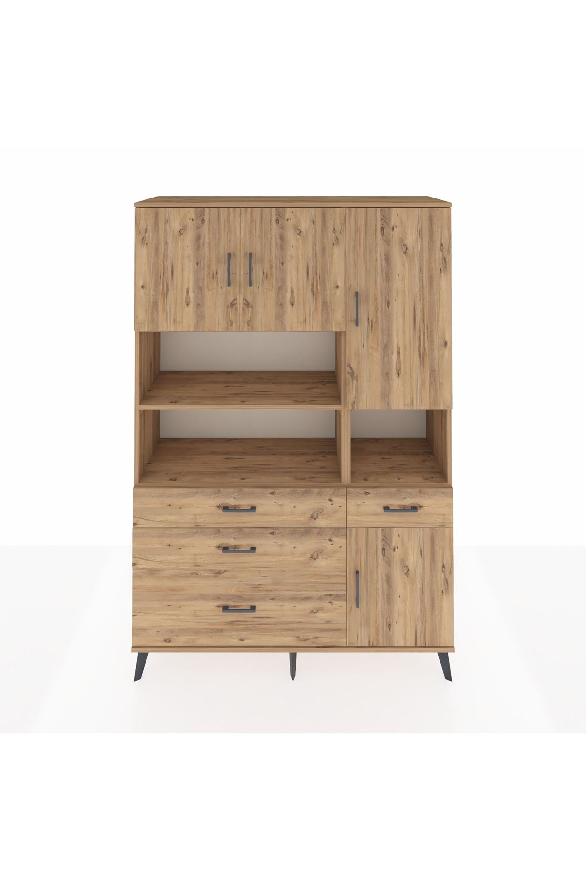 Hyperion Dolap 9 Raflı 4 Çekmeceli 4 Kapaklı 132x44x195 Çam-Çam/Çam