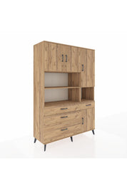 Hyperion Dolap 9 Raflı 4 Çekmeceli 4 Kapaklı 132x44x195 Çam-Çam/Çam