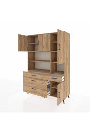 Hyperion Dolap 9 Raflı 4 Çekmeceli 4 Kapaklı 132x44x195 Çam-Çam/Çam