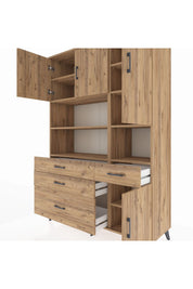 Hyperion Dolap 9 Raflı 4 Çekmeceli 4 Kapaklı 132x44x195 Çam-Çam/Çam