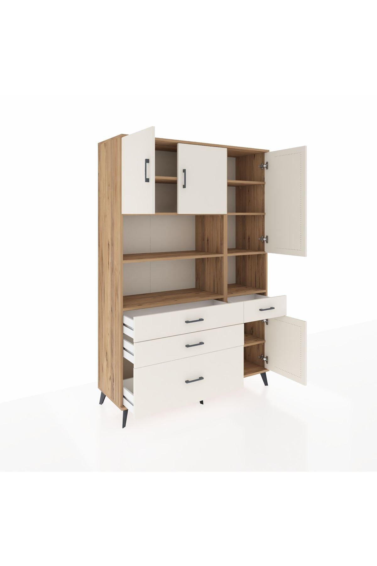 Hyperion Dolap 9 Raflı 4 Çekmeceli 4 Kapaklı 132x44x195 Çam-Aytaşı/Aytaşı