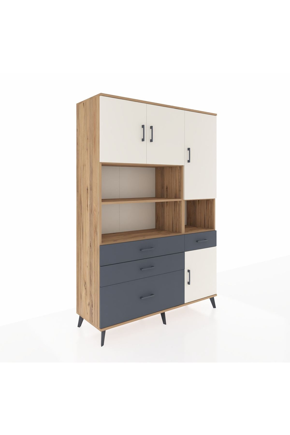 Hyperion Dolap 9 Raflı 4 Çekmeceli 4 Kapaklı 132x44x195 Çam-Aytaşı/Antrasit