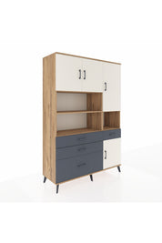 Hyperion Dolap 9 Raflı 4 Çekmeceli 4 Kapaklı 132x44x195 Çam-Aytaşı/Antrasit