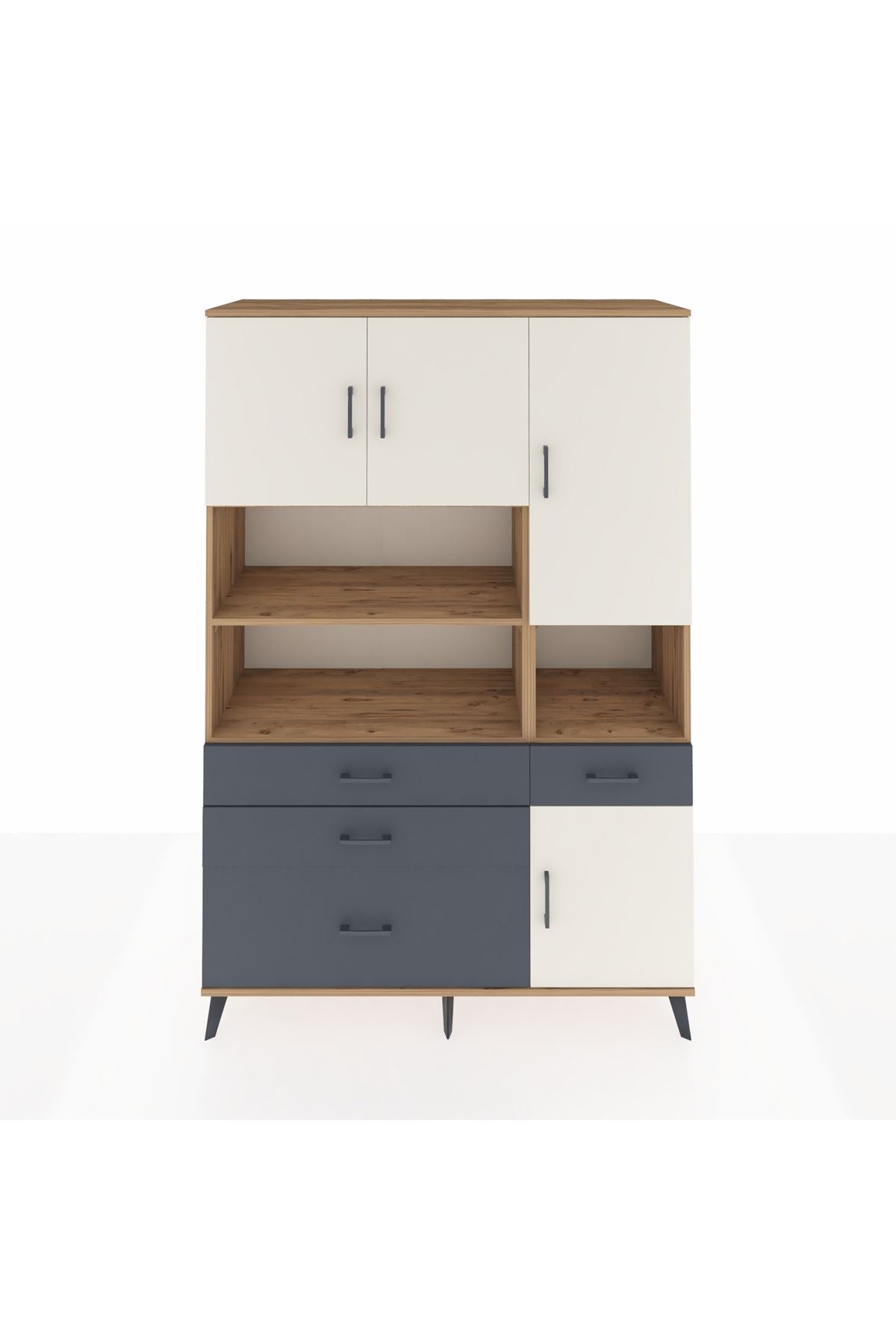 Hyperion Dolap 9 Raflı 4 Çekmeceli 4 Kapaklı 132x44x195 Çam-Aytaşı/Antrasit