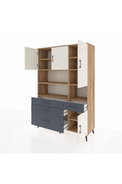 Hyperion Dolap 9 Raflı 4 Çekmeceli 4 Kapaklı 132x44x195 Çam-Aytaşı/Antrasit