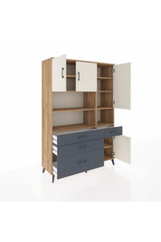 Hyperion Dolap 9 Raflı 4 Çekmeceli 4 Kapaklı 132x44x195 Çam-Aytaşı/Antrasit