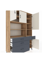 Hyperion Dolap 9 Raflı 4 Çekmeceli 4 Kapaklı 132x44x195 Çam-Aytaşı/Antrasit