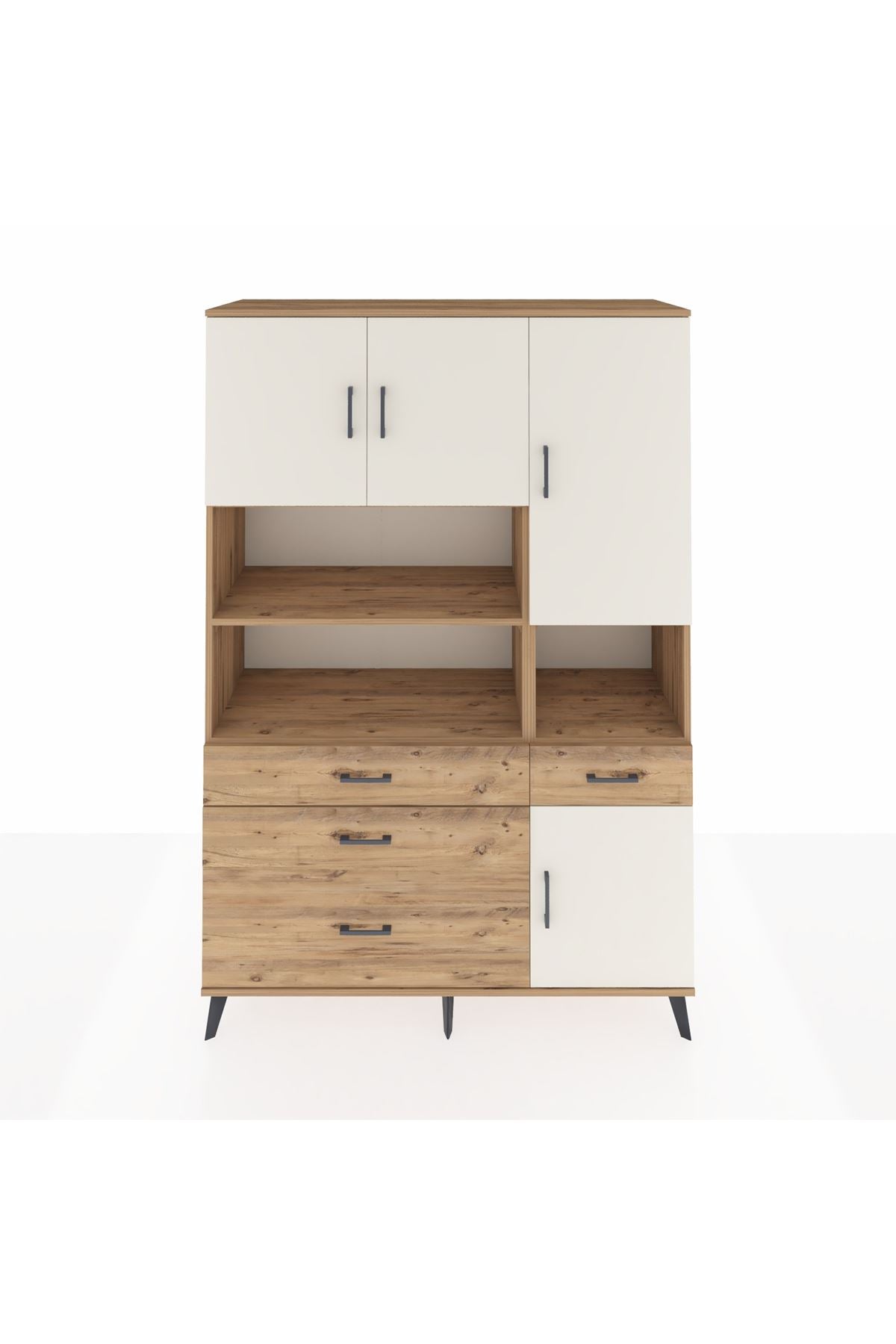 Hyperion Dolap 9 Raflı 4 Çekmeceli 4 Kapaklı 132x44x195 Çam-Aytaşı/Çam