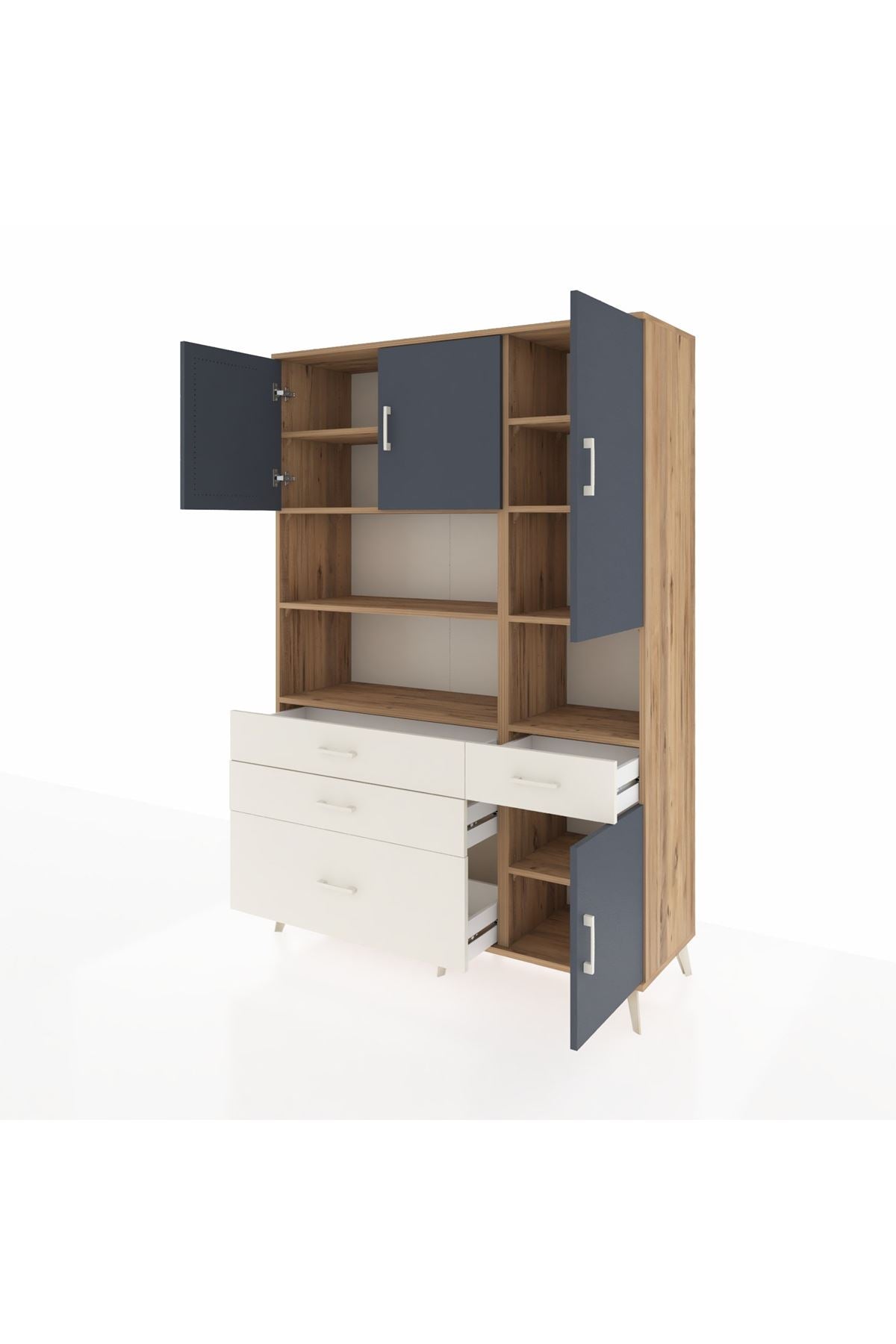 Hyperion Dolap 9 Raflı 4 Çekmeceli 4 Kapaklı 132x44x195 Çam-Antrasit/Aytaşı