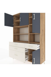 Hyperion Dolap 9 Raflı 4 Çekmeceli 4 Kapaklı 132x44x195 Çam-Antrasit/Aytaşı