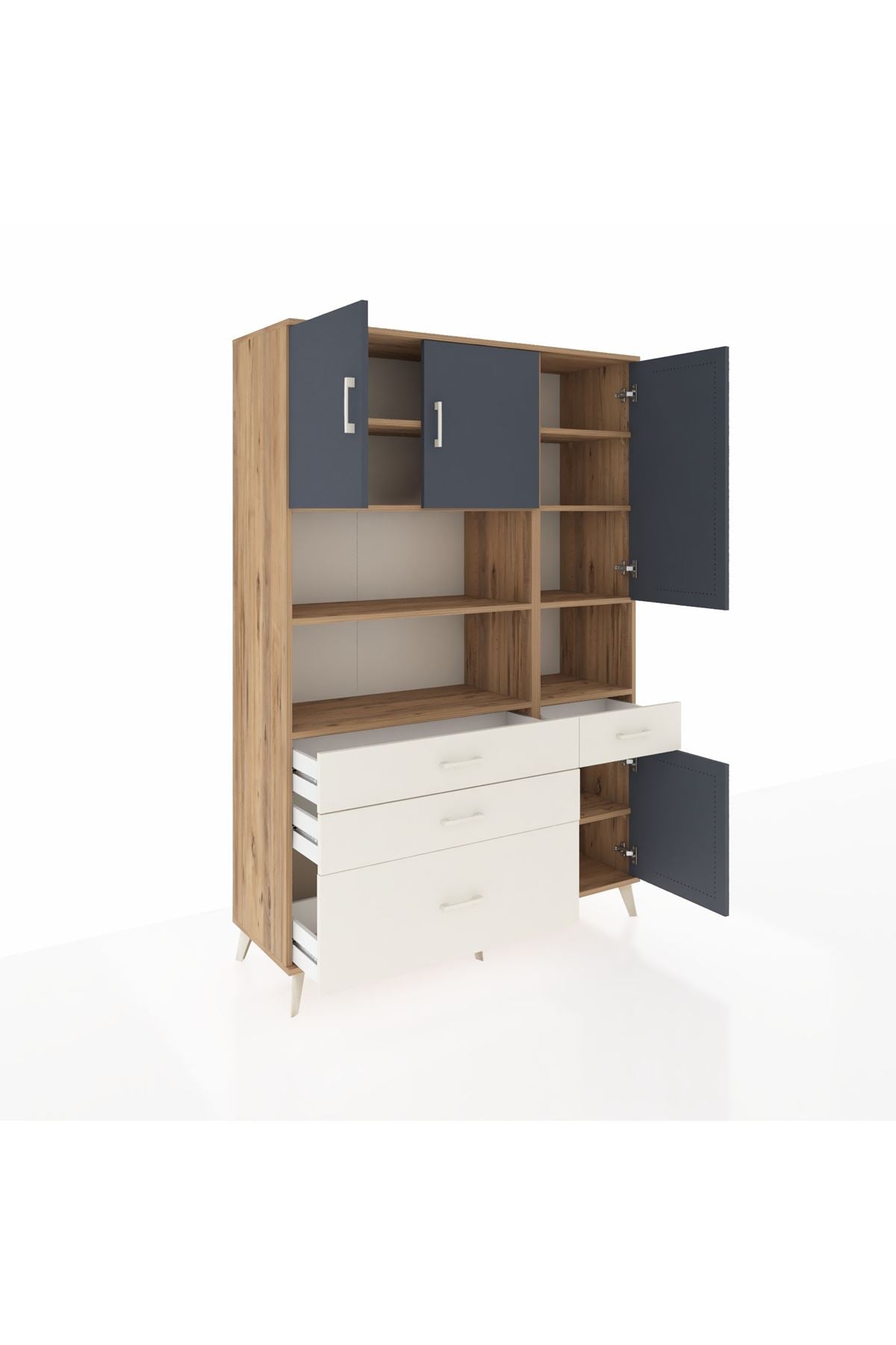 Hyperion Dolap 9 Raflı 4 Çekmeceli 4 Kapaklı 132x44x195 Çam-Antrasit/Aytaşı