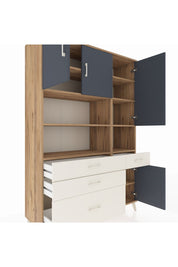 Hyperion Dolap 9 Raflı 4 Çekmeceli 4 Kapaklı 132x44x195 Çam-Antrasit/Aytaşı