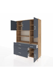 Hyperion Dolap 9 Raflı 4 Çekmeceli 4 Kapaklı 132x44x195 Çam-Antrasit/Antrasit