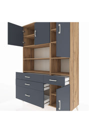 Hyperion Dolap 9 Raflı 4 Çekmeceli 4 Kapaklı 132x44x195 Çam-Antrasit/Antrasit