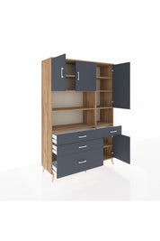 Hyperion Dolap 9 Raflı 4 Çekmeceli 4 Kapaklı 132x44x195 Çam-Antrasit/Antrasit