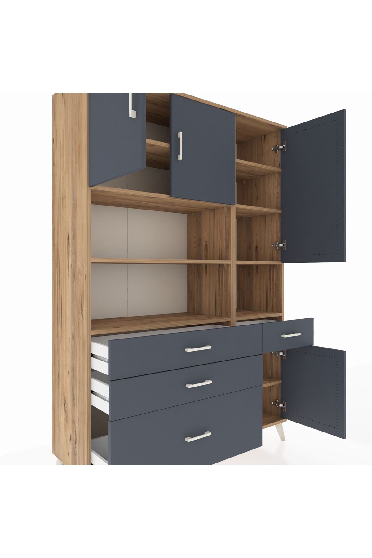 Hyperion Dolap 9 Raflı 4 Çekmeceli 4 Kapaklı 132x44x195 Çam-Antrasit/Antrasit