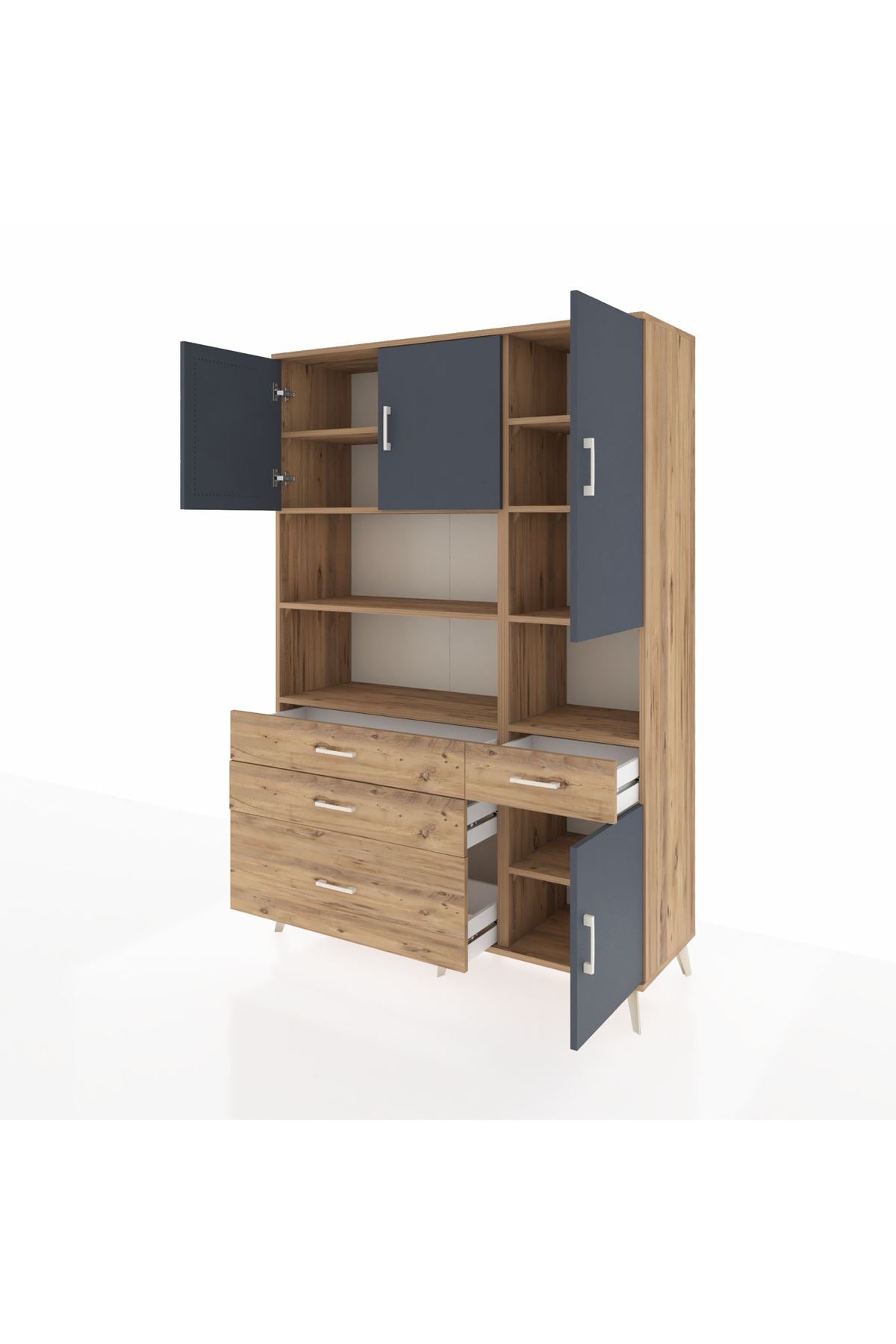 Hyperion Dolap 9 Raflı 4 Çekmeceli 4 Kapaklı 132x44x195 Çam-Antrasit/Çam