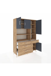 Hyperion Dolap 9 Raflı 4 Çekmeceli 4 Kapaklı 132x44x195 Çam-Antrasit/Çam