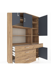 Hyperion Dolap 9 Raflı 4 Çekmeceli 4 Kapaklı 132x44x195 Çam-Antrasit/Çam