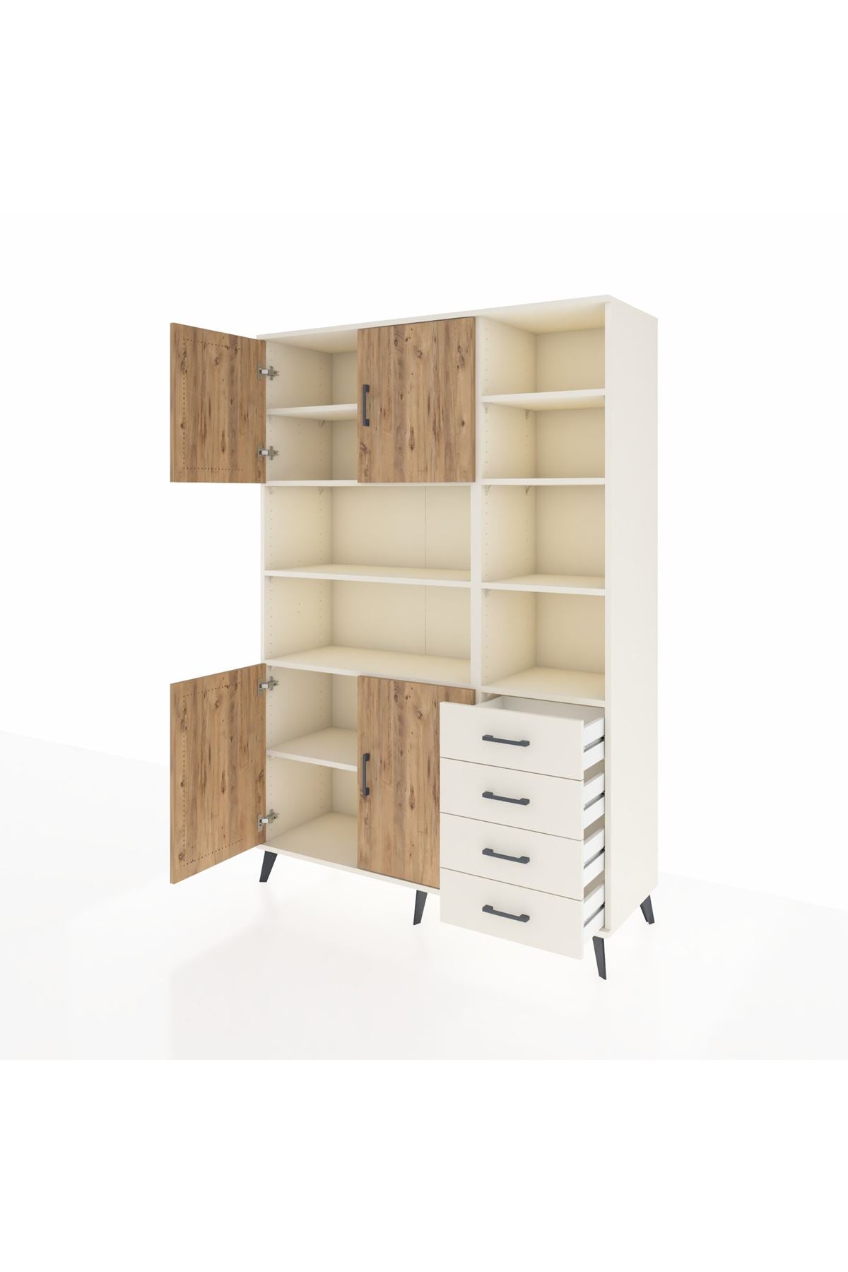 Hyperion Dolap 9 Raflı 4 Çekmeceli 4 Kapaklı 132x44x195 Aytaşı-Çam/Aytaşı