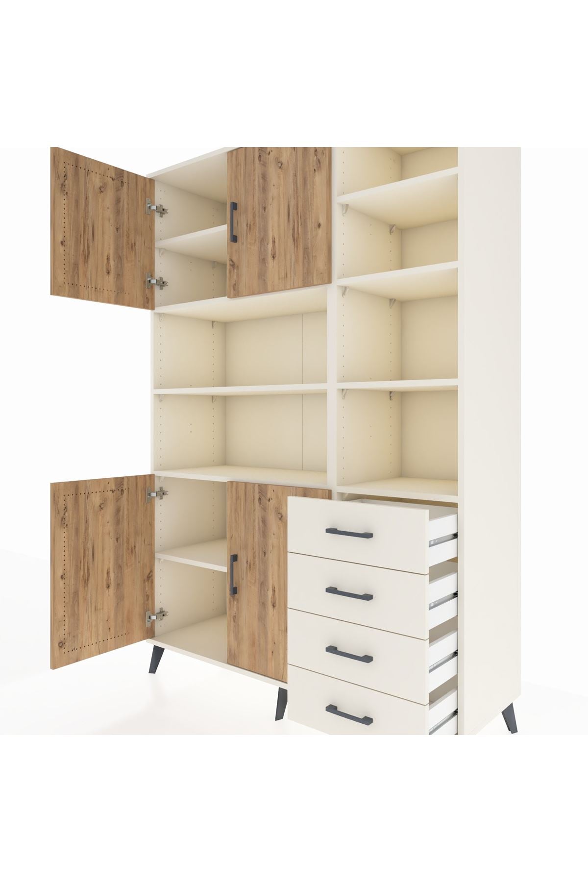 Hyperion Dolap 9 Raflı 4 Çekmeceli 4 Kapaklı 132x44x195 Aytaşı-Çam/Aytaşı