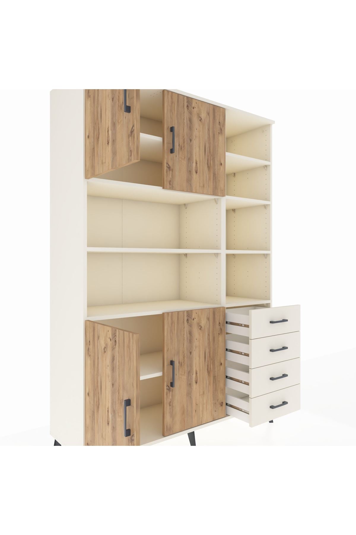 Hyperion Dolap 9 Raflı 4 Çekmeceli 4 Kapaklı 132x44x195 Aytaşı-Çam/Aytaşı