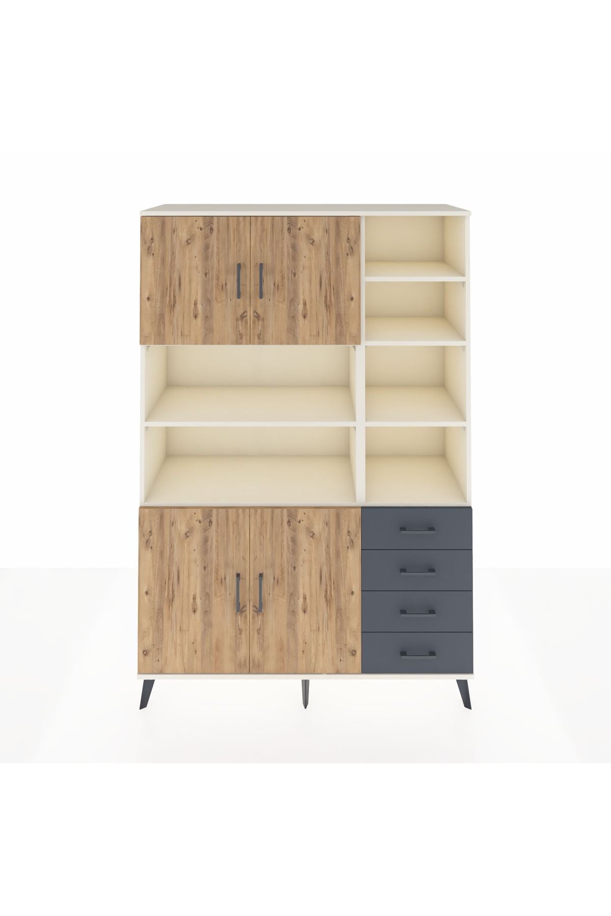 Hyperion Dolap 9 Raflı 4 Çekmeceli 4 Kapaklı 132x44x195 Aytaşı-Çam/Antrasit