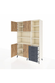 Hyperion Dolap 9 Raflı 4 Çekmeceli 4 Kapaklı 132x44x195 Aytaşı-Çam/Antrasit