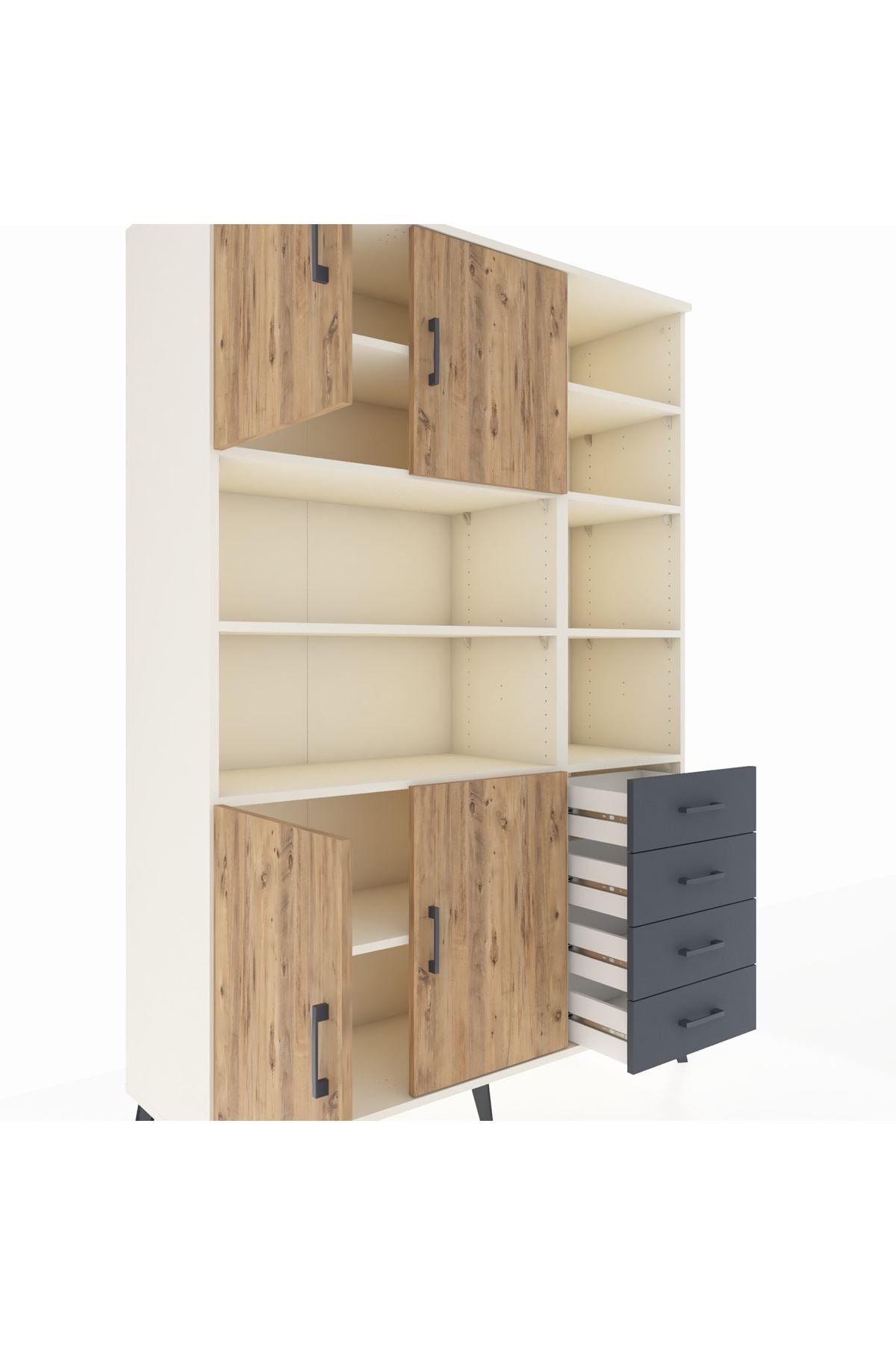 Hyperion Dolap 9 Raflı 4 Çekmeceli 4 Kapaklı 132x44x195 Aytaşı-Çam/Antrasit