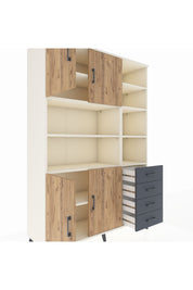 Hyperion Dolap 9 Raflı 4 Çekmeceli 4 Kapaklı 132x44x195 Aytaşı-Çam/Antrasit