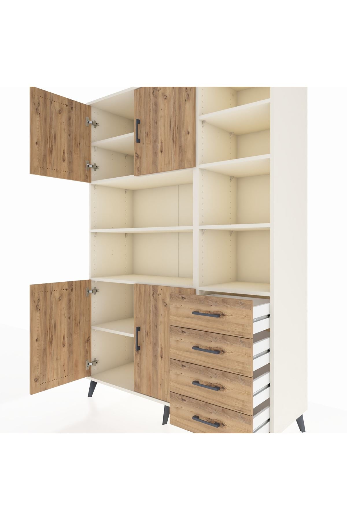 Hyperion Dolap 9 Raflı 4 Çekmeceli 4 Kapaklı 132x44x195 Aytaşı-Çam/Çam